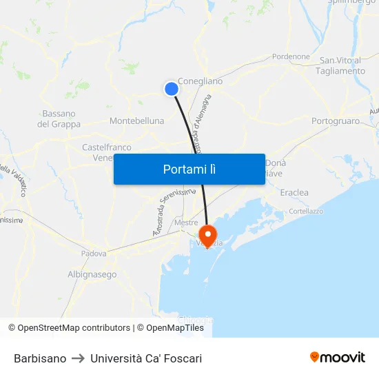 Barbisano to Università Ca' Foscari map