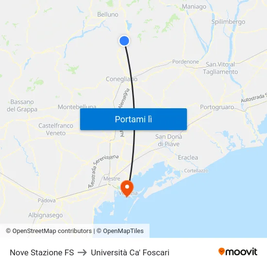 Nove Stazione FS to Università Ca' Foscari map