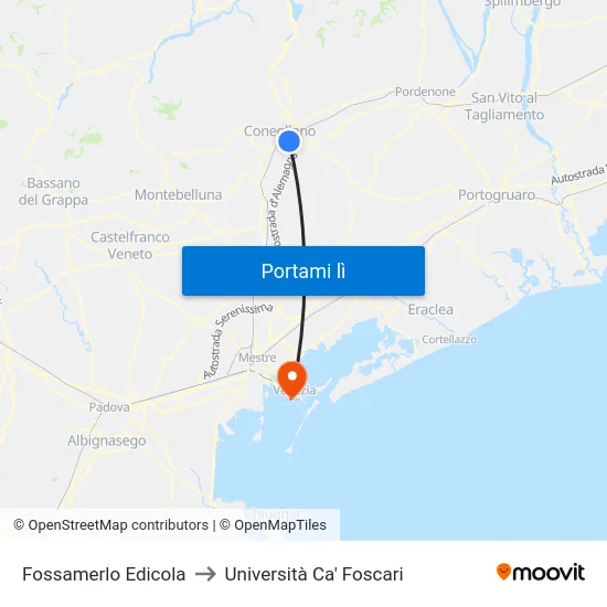 Fossamerlo Edicola to Università Ca' Foscari map