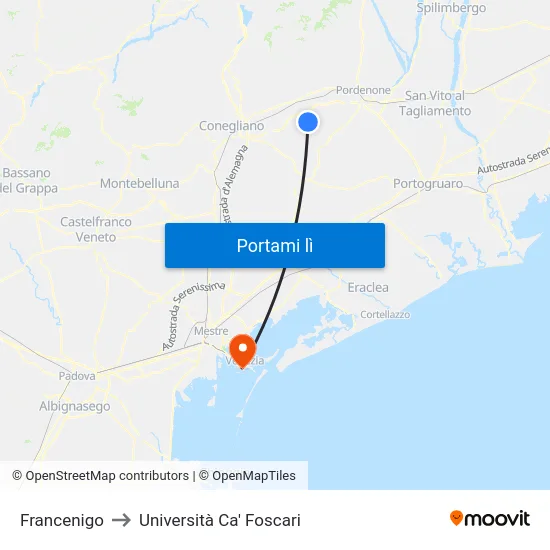 Francenigo to Università Ca' Foscari map