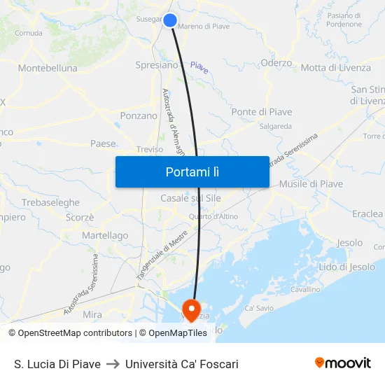 S. Lucia Di Piave to Università Ca' Foscari map