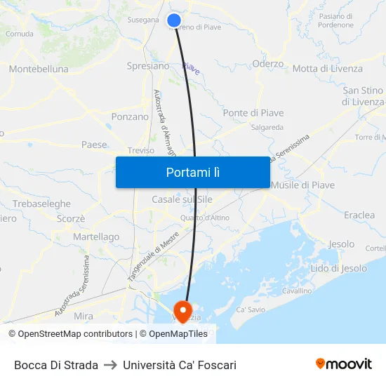 Bocca Di Strada to Università Ca' Foscari map