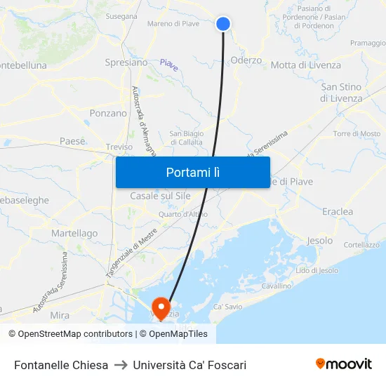 Fontanelle Chiesa to Università Ca' Foscari map