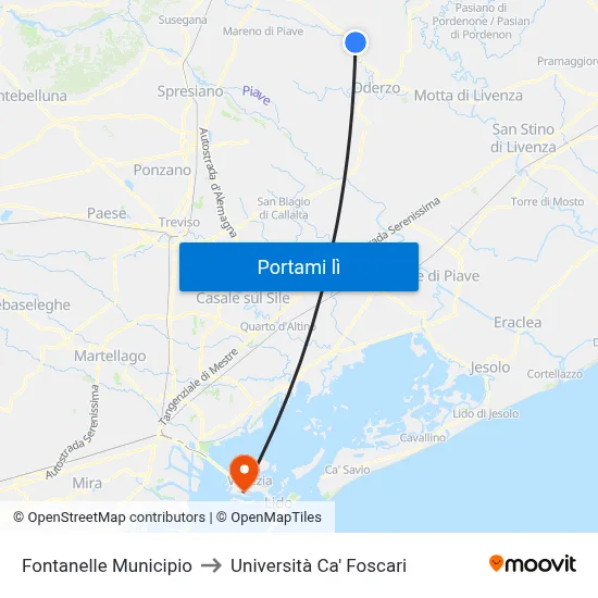 Fontanelle Municipio to Università Ca' Foscari map