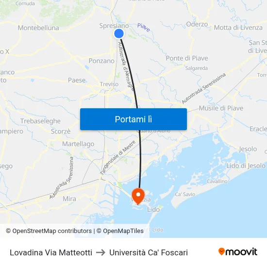 Lovadina Via Matteotti to Università Ca' Foscari map