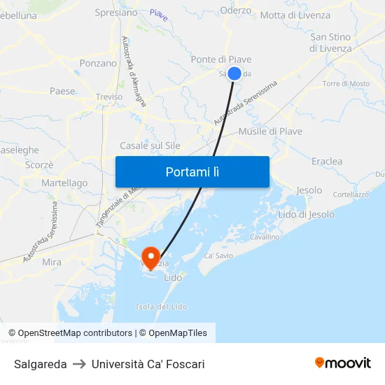 Salgareda to Università Ca' Foscari map