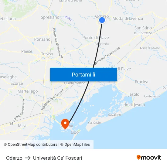 Oderzo to Università Ca' Foscari map