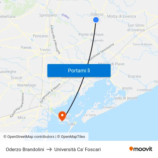 Oderzo Brandolini to Università Ca' Foscari map