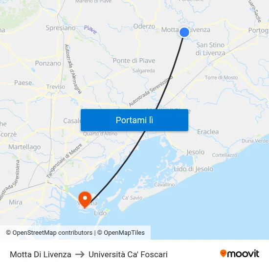 Motta Di Livenza to Università Ca' Foscari map