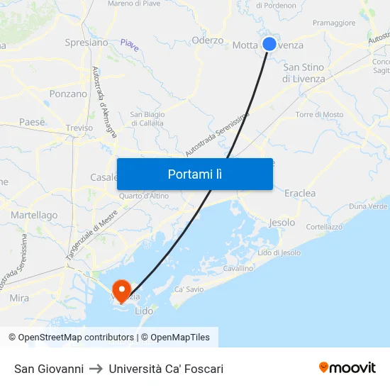 San Giovanni to Università Ca' Foscari map