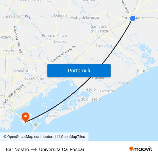 Bar Nostro to Università Ca' Foscari map
