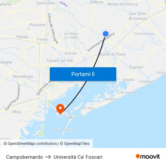 Campobernardo to Università Ca' Foscari map
