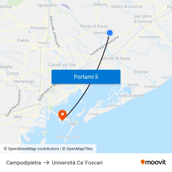 Campodipietra to Università Ca' Foscari map