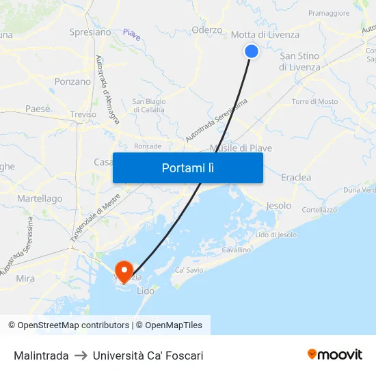 Malintrada to Università Ca' Foscari map