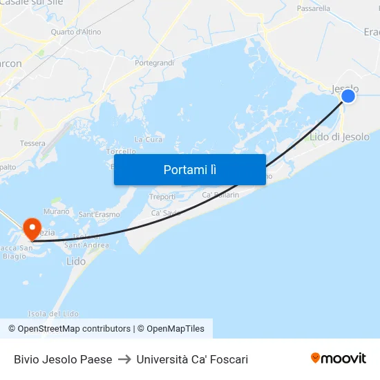 Bivio Jesolo Paese to Università Ca' Foscari map