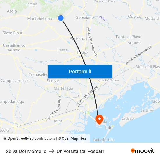 Selva Del Montello to Università Ca' Foscari map