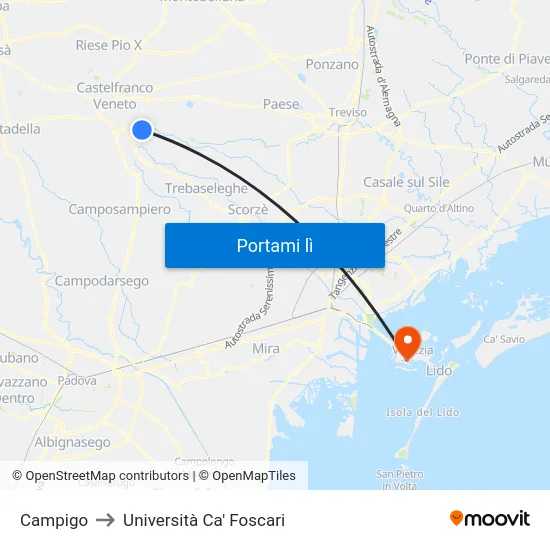 Campigo to Università Ca' Foscari map