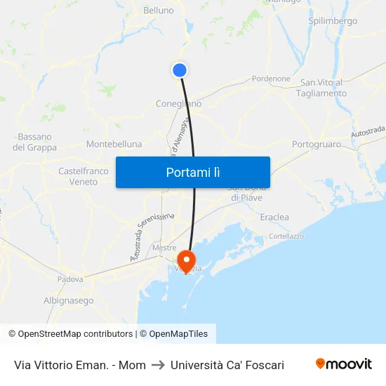 Via Vittorio Eman. - Mom to Università Ca' Foscari map