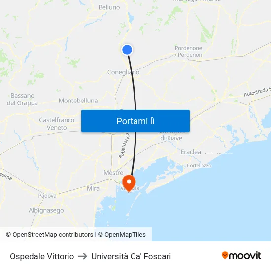 Ospedale Vittorio to Università Ca' Foscari map