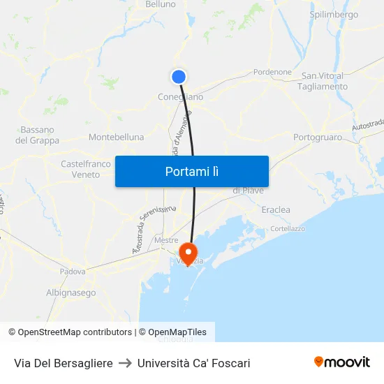 Via Del Bersagliere to Università Ca' Foscari map