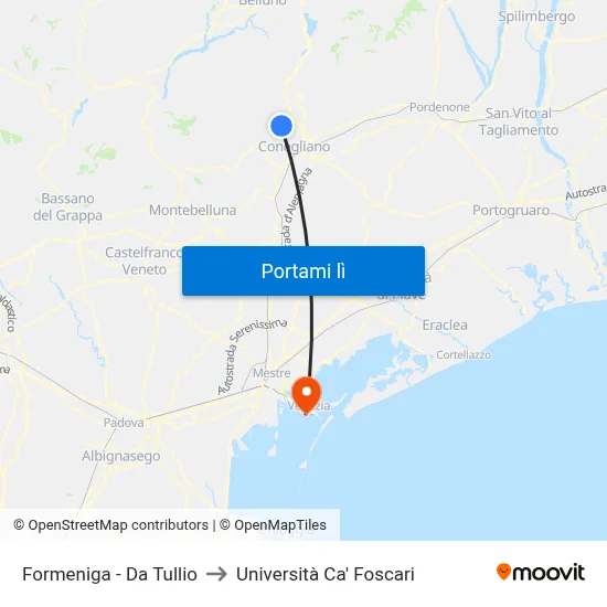 Formeniga - Da Tullio to Università Ca' Foscari map