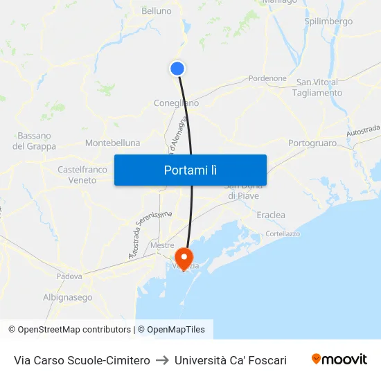 Via Carso Scuole-Cimitero to Università Ca' Foscari map