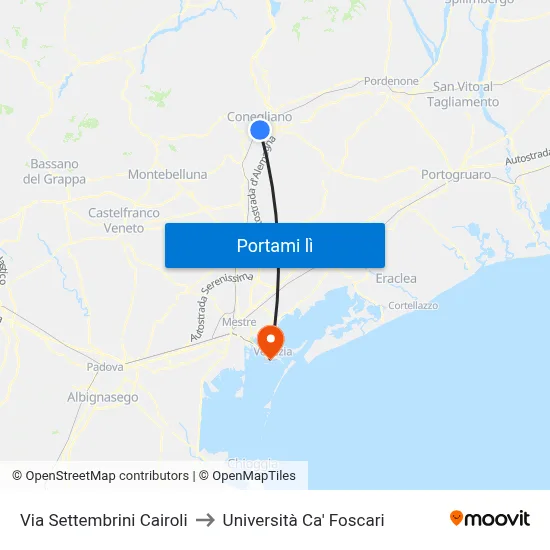 Via Settembrini Cairoli to Università Ca' Foscari map