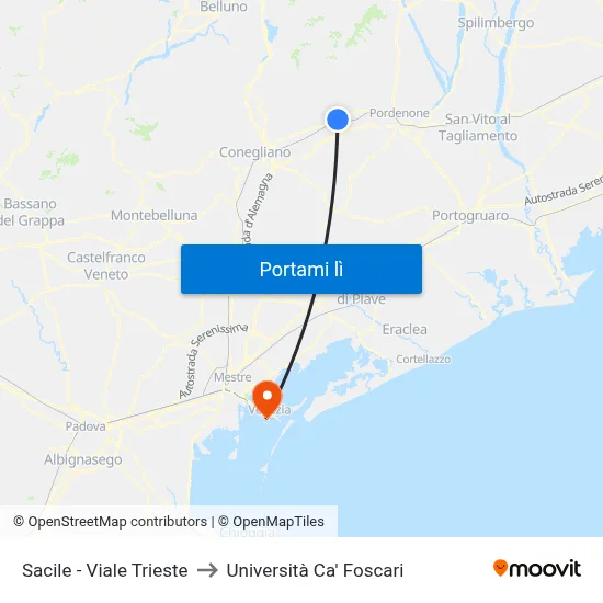 Sacile - Viale Trieste to Università Ca' Foscari map
