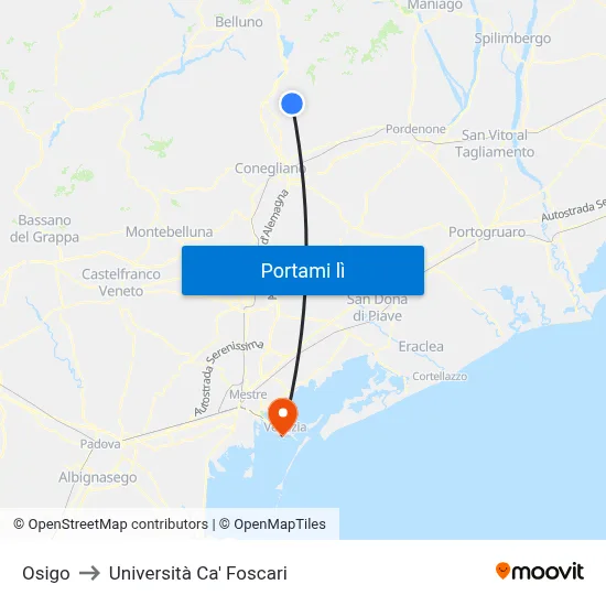 Osigo to Università Ca' Foscari map