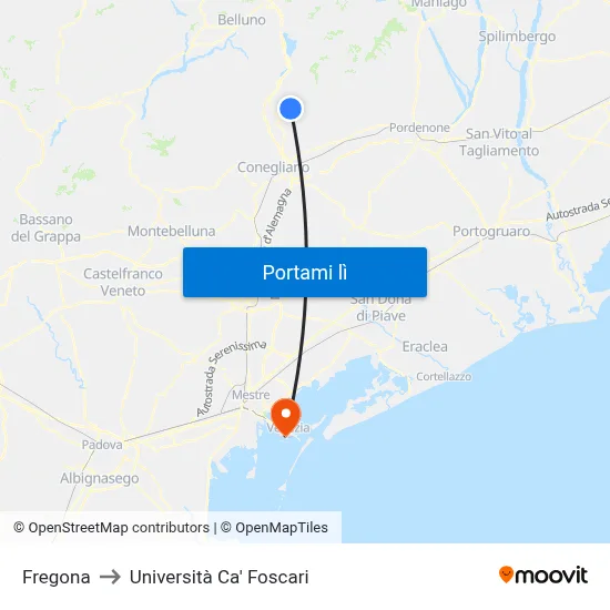 Fregona to Università Ca' Foscari map