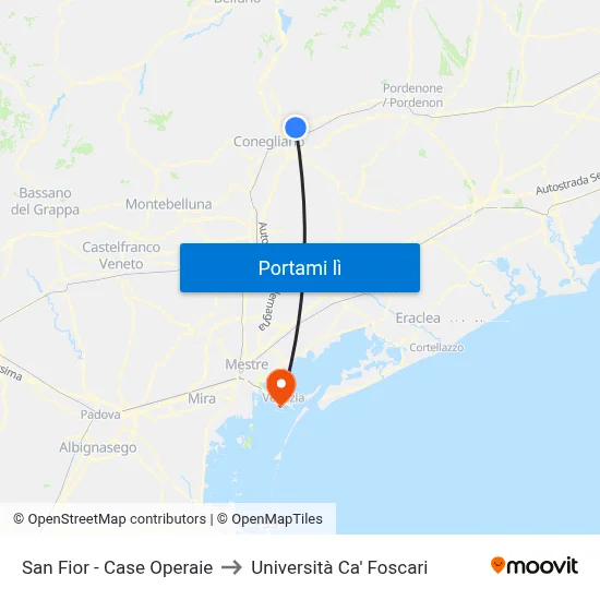 San Fior - Case Operaie to Università Ca' Foscari map