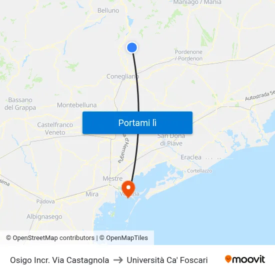 Osigo Incr. Via Castagnola to Università Ca' Foscari map