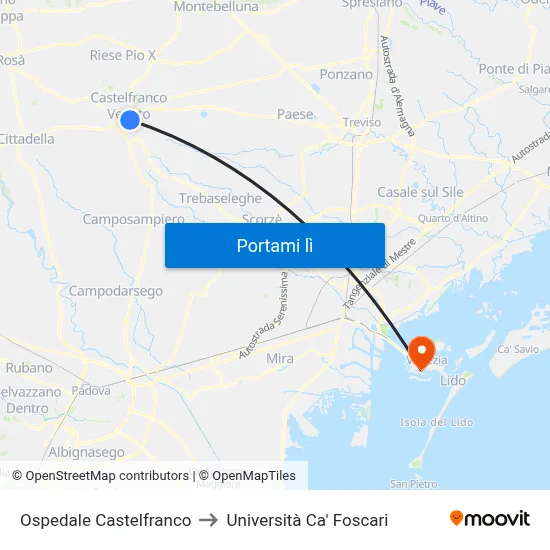 Ospedale Castelfranco to Università Ca' Foscari map
