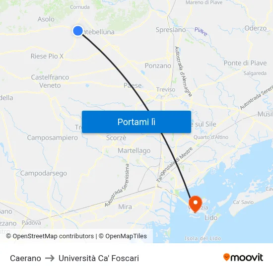 Caerano to Università Ca' Foscari map