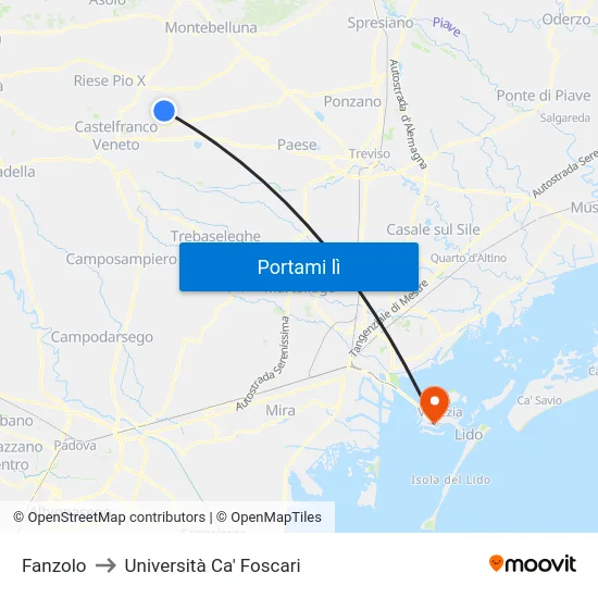 Fanzolo to Università Ca' Foscari map