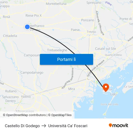 Castello Di Godego to Università Ca' Foscari map