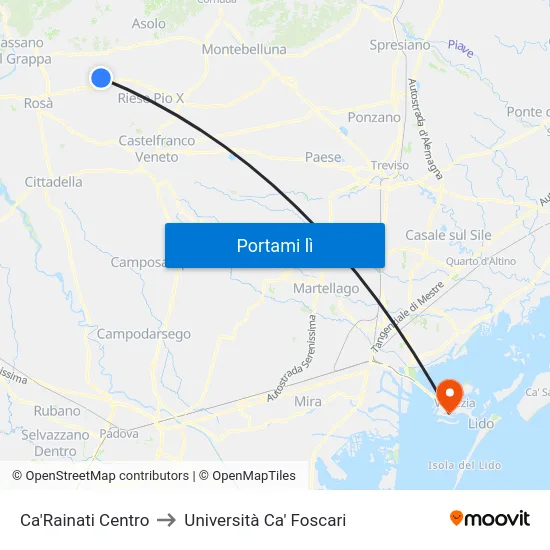 Ca'Rainati Centro to Università Ca' Foscari map