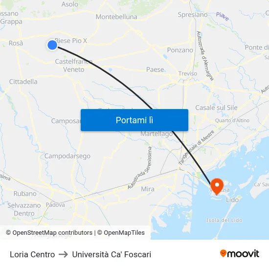 Loria Centro to Università Ca' Foscari map