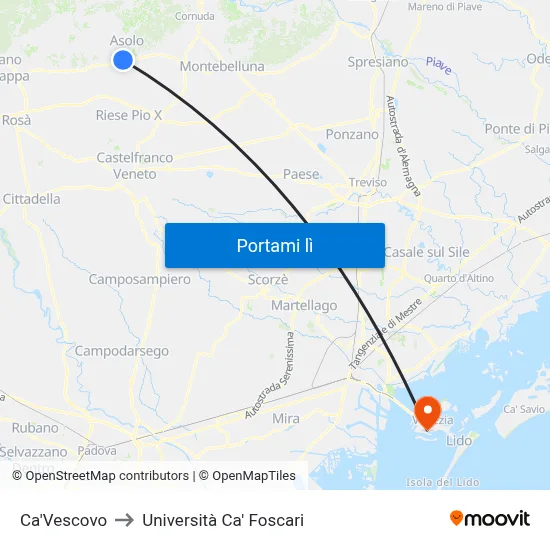 Ca'Vescovo to Università Ca' Foscari map