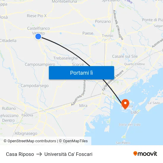 Casa Riposo to Università Ca' Foscari map