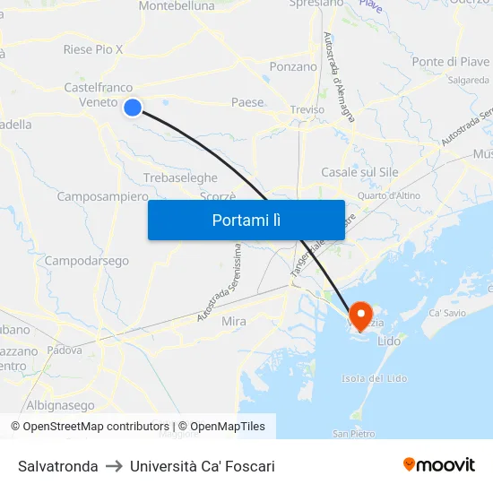 Salvatronda to Università Ca' Foscari map