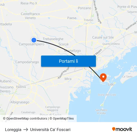 Loreggia to Università Ca' Foscari map