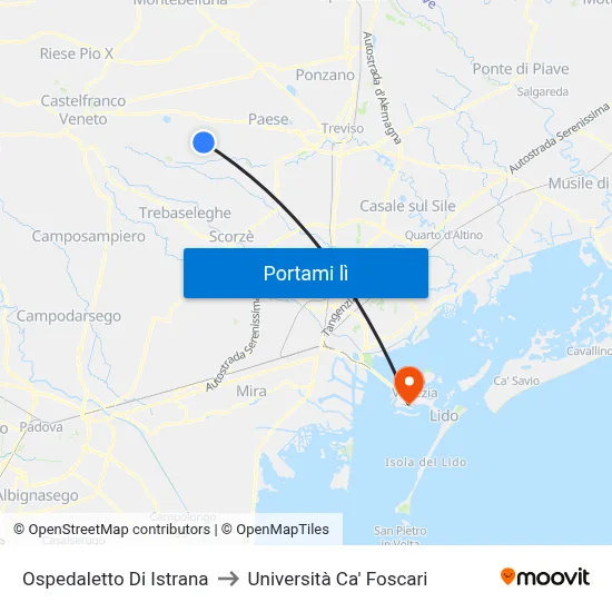 Ospedaletto Di Istrana to Università Ca' Foscari map