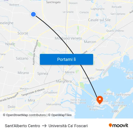 Sant'Alberto Centro to Università Ca' Foscari map