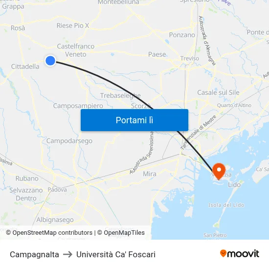 Campagnalta to Università Ca' Foscari map