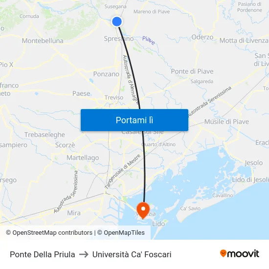 Ponte Della Priula to Università Ca' Foscari map