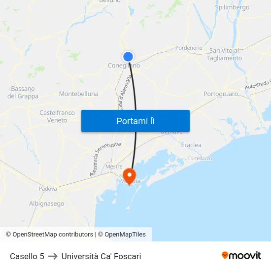 Casello 5 to Università Ca' Foscari map