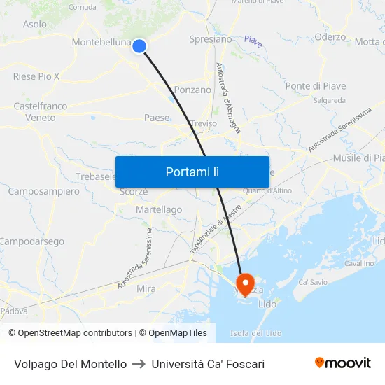 Volpago Del Montello to Università Ca' Foscari map