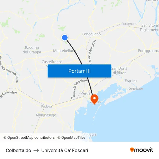 Colbertaldo to Università Ca' Foscari map