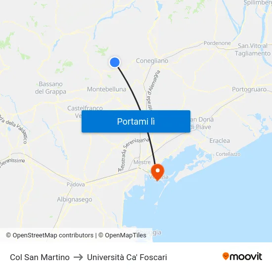 Col San Martino to Università Ca' Foscari map